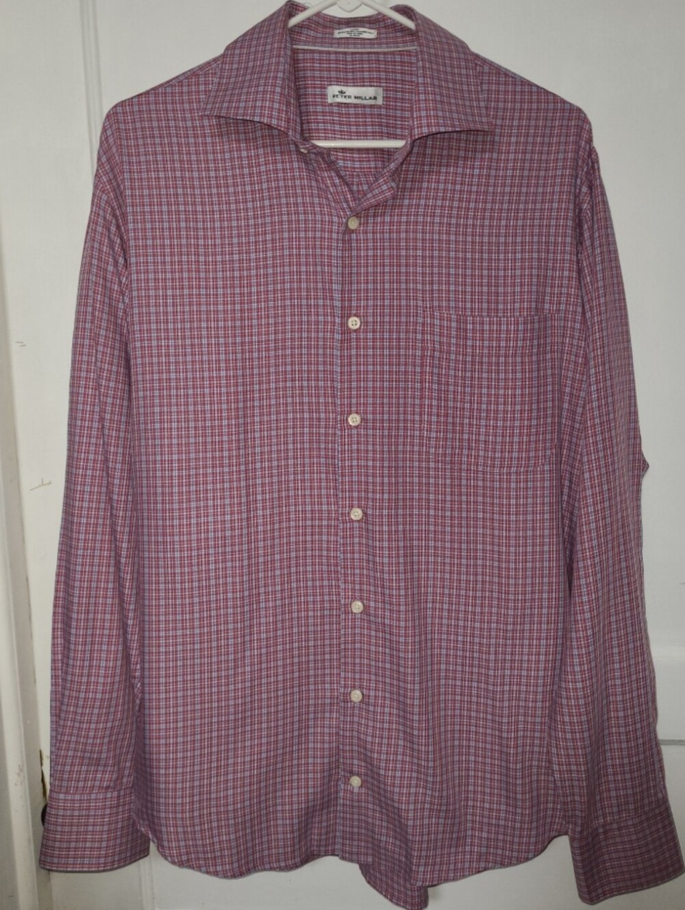 Peter Millar Red & Blue Plaid Long-Sleeve Button-Down Shirt LARGE